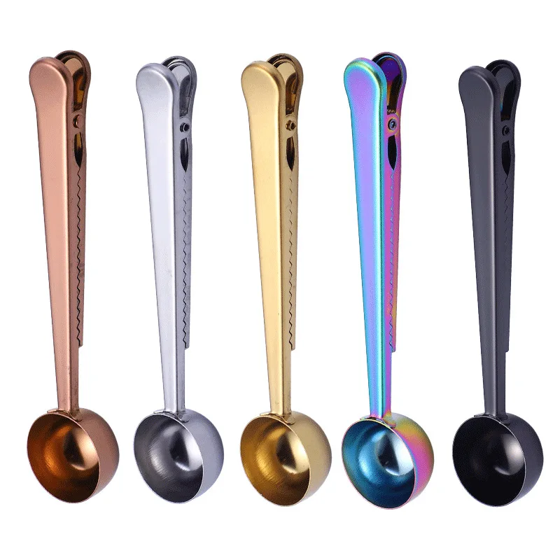Stainless Steel Nordic Style Coffee Cereal Coffee Bean Spoons Multi-function Sealing Fresh Keeping Clip Kitchen Accessories Tool