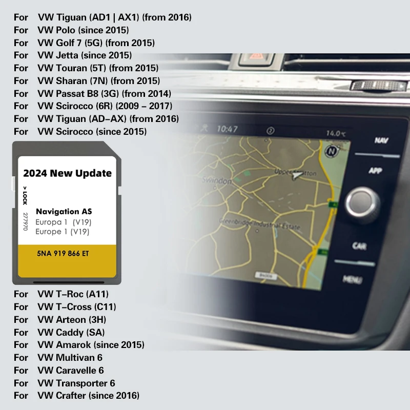 For VW Discover Media Navigation AS V19 Map UK Europe Sat Nav SD Card 32GB gps map navigation sd cards
