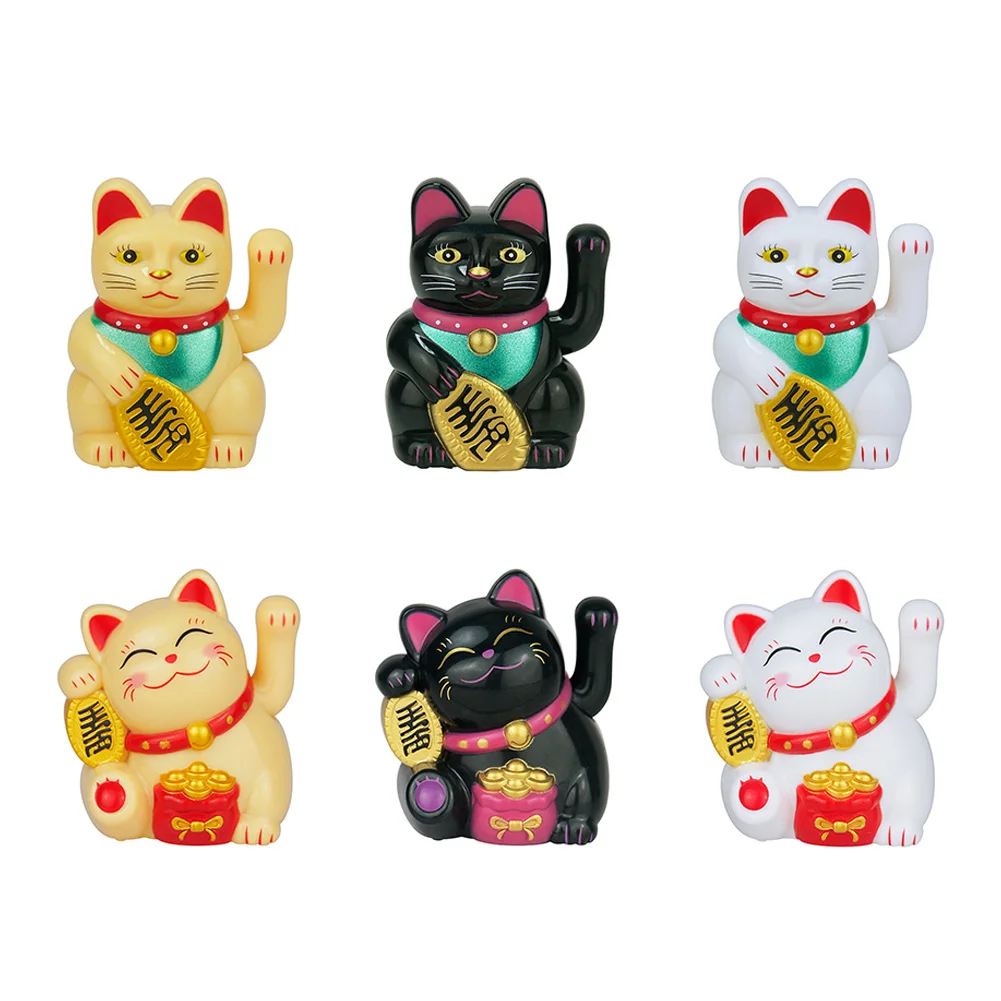 Mini Chinese Lucky Cat Waving Arm Solar Light Induction Statue Figurine 4.6x4.1x5.2cm For Home Car Ornaments Decoration big mouth cats storage box resin home decoration ornaments key phone candy desktop organizer lucky cat statue декор для дома