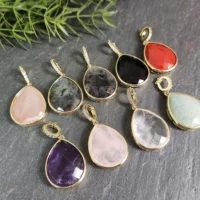 Natural Gemstone Charm Pendant, Obsidian Sunstone Amazonite Amethyst Healing Crystal Charm for Necklace, DIY Jewelry Findings 1
