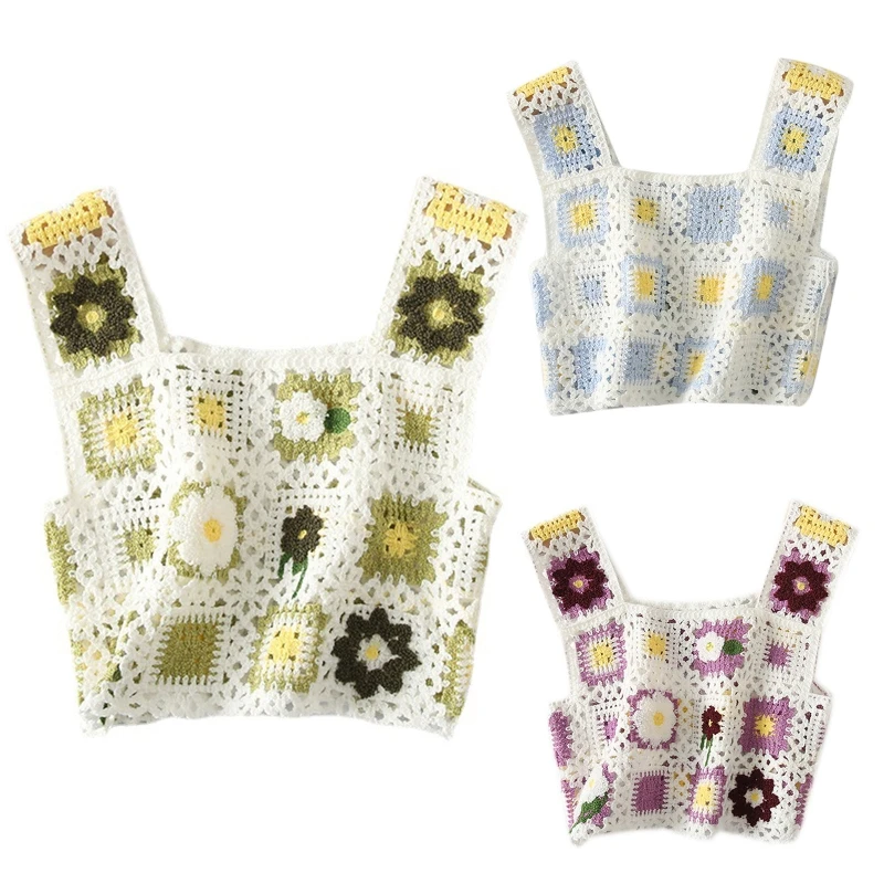 

Beautiful Floral Camisole Crochet Openwork Knit for Tank Tops Beachwer Women Gir