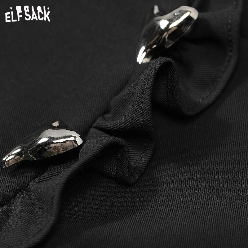 ELFSACK Black Ruffles High Waist Shorts Woman 2023 Spring/Summer New Casual Daily Bottoms