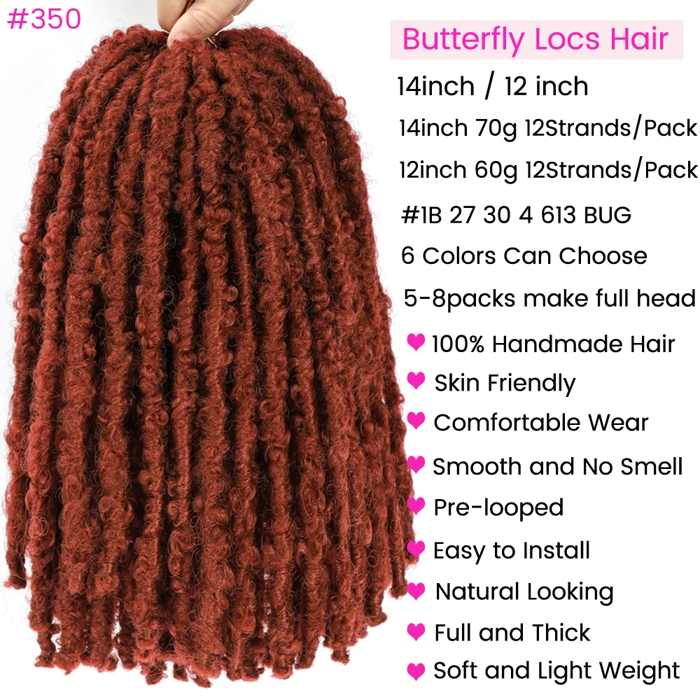 New Styles Boho Faux Locs Crochet Hair Pre-twisted Butterfly Locks Crochets Braiding Hair Short Soft Dreadlocks Hair Extensions 2