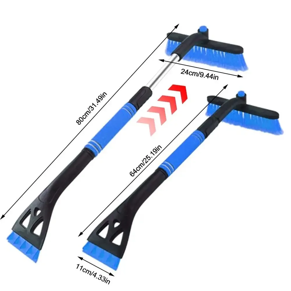Car-Mounted 3-In-1 Blue Telescopic & Detachable Rotary Snow Shovel & Brush