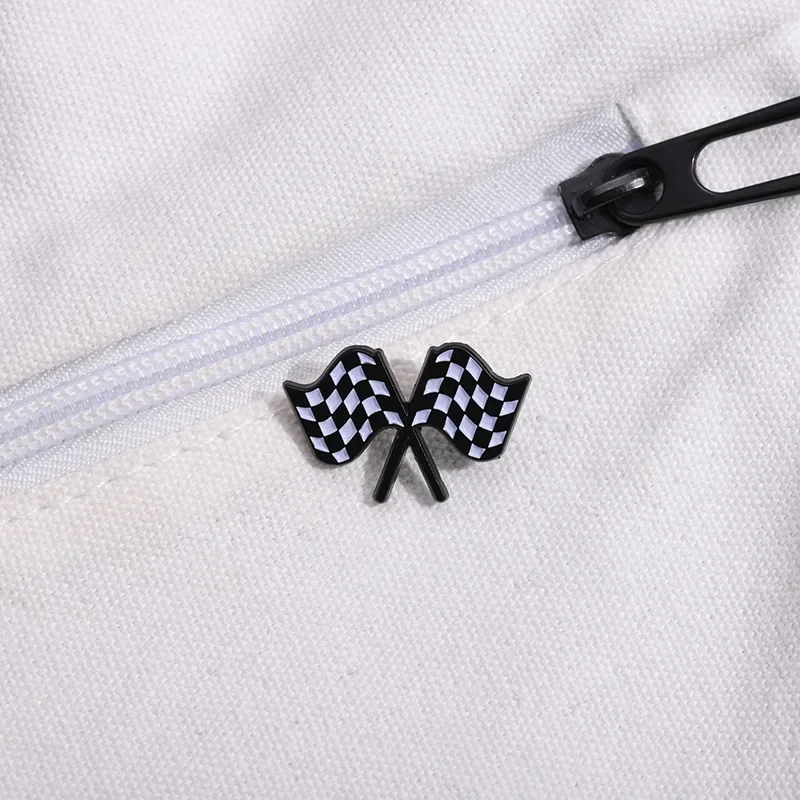 Checkered flag pin on jacket