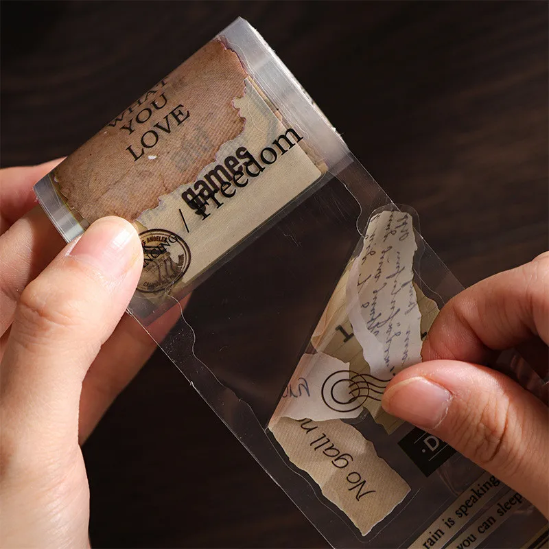Journamm 6pcs/boxs 60mm*2m Transparent PET Vintage Tapes DIY Scrapbooking Materials Art Collage Photo Album Junk Journal Tapes
