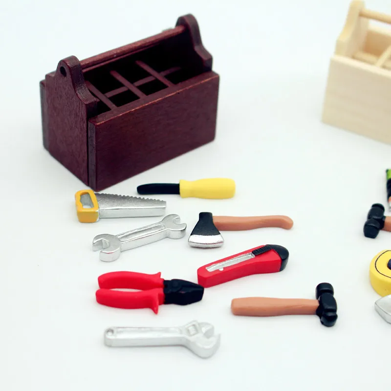 1Set Dollhouse Furniture Miniature Mini Toolbox Handmade Tools Model For Dolls House Decor Accessories Props Kids Pretend Toys kids pretend play set