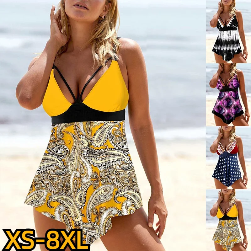 

2023 Women's Two Piece Swimwear Fashion Print Tankni Female Summer High Waist Bathing Suit Beachwear Swimwear Sexy Monokini