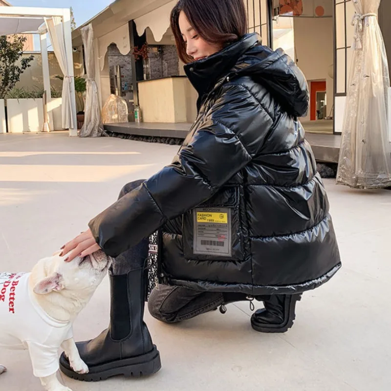 2023 New Women Padded Winter Jacket Female Bright Face No Wash Parkas Loose Hooded Outwear Shortie Leisure Time Overcoat