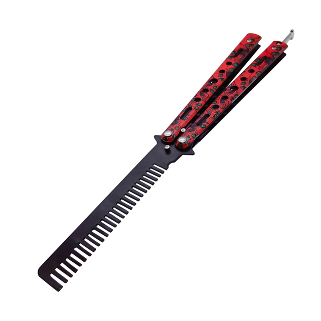 Comb Stainless Steel Practice Training Butterfly Knife Comb Beard Moustache Brushe Salon Hairdressing Styling Tool