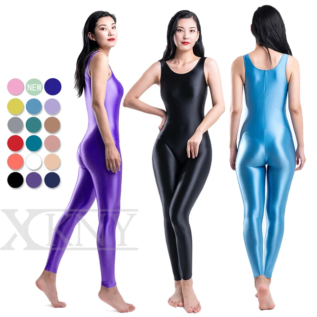 XClocKNYoung satin glossy Skin Bodysuit sports yoga Jumpsuits XClocKNYoung high Stretch satin glossy bodysuit