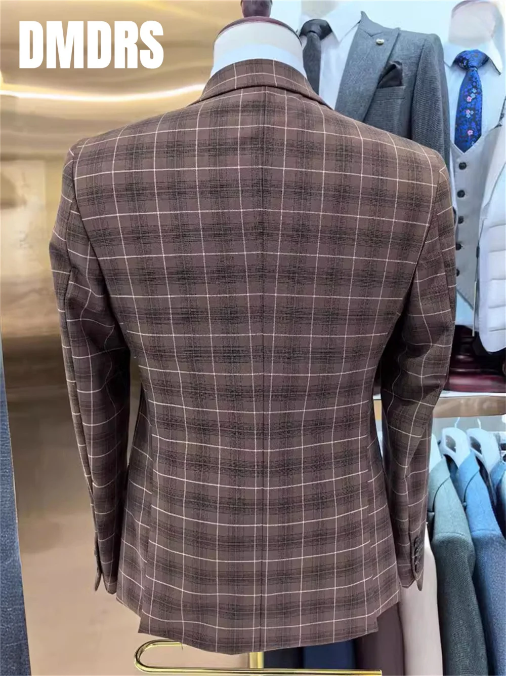 Elegant Men's Suit Fashionable Plaid Suit Jacket High Quality Men Suit 3 PCS Set For Men's Wedding Suit Dress vestidos de novia