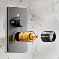 Système de douche minimaliste gris anthracite en laiton, affichage numérique LED mural élégant, mitigeur de salle de bain dissimulé avec mode pluie anti-brûlure 4