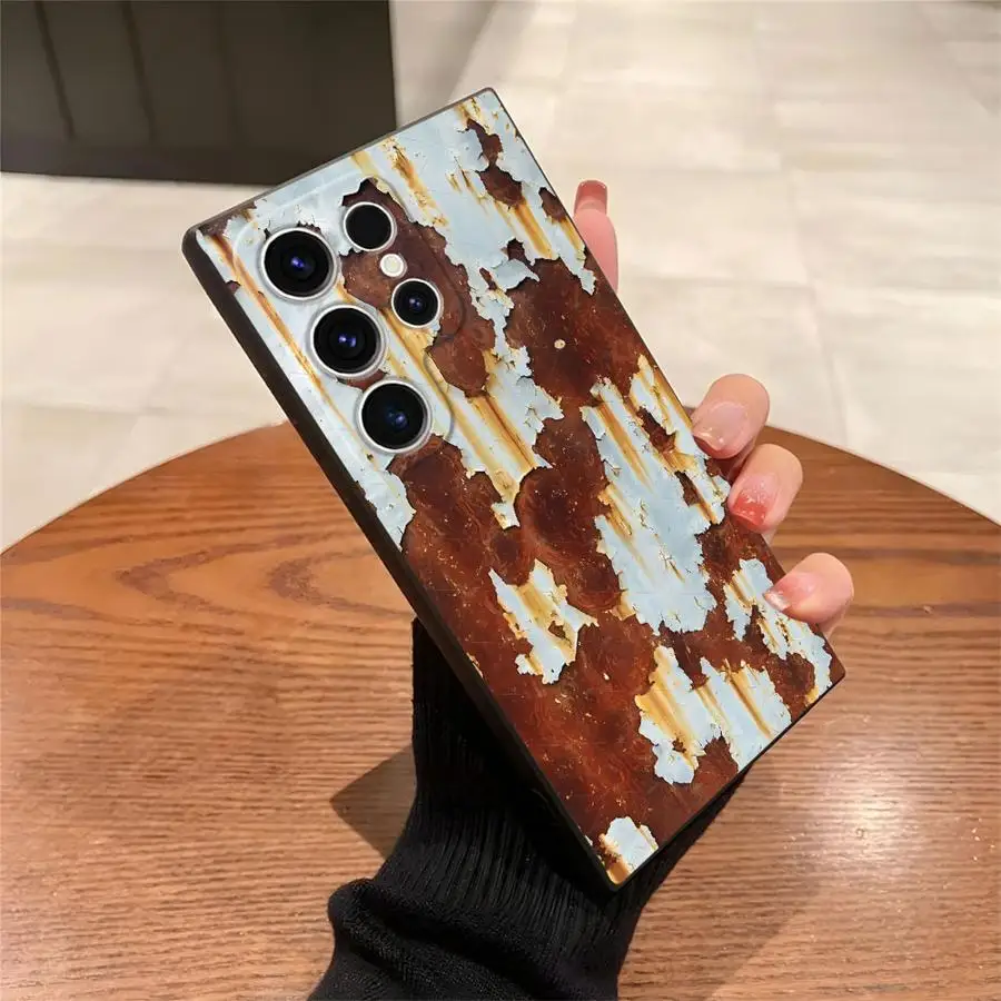 Vintage-Style Black Soft Phone Cover in Retro Rust Design