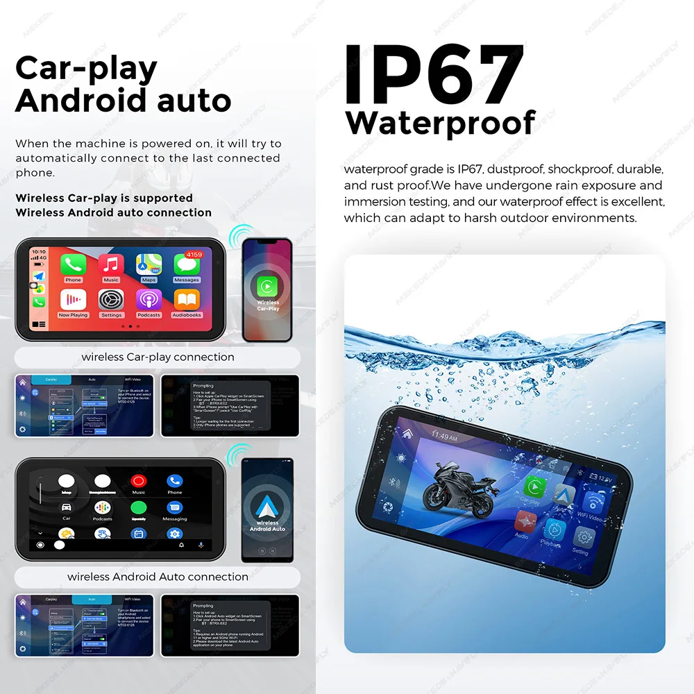 MEKEDE ޴  ׺̼ LCD ÷, GPS, IPX7 ,  ī÷  ȵ̵ ڵ  BT, 6.25 ġ IP67