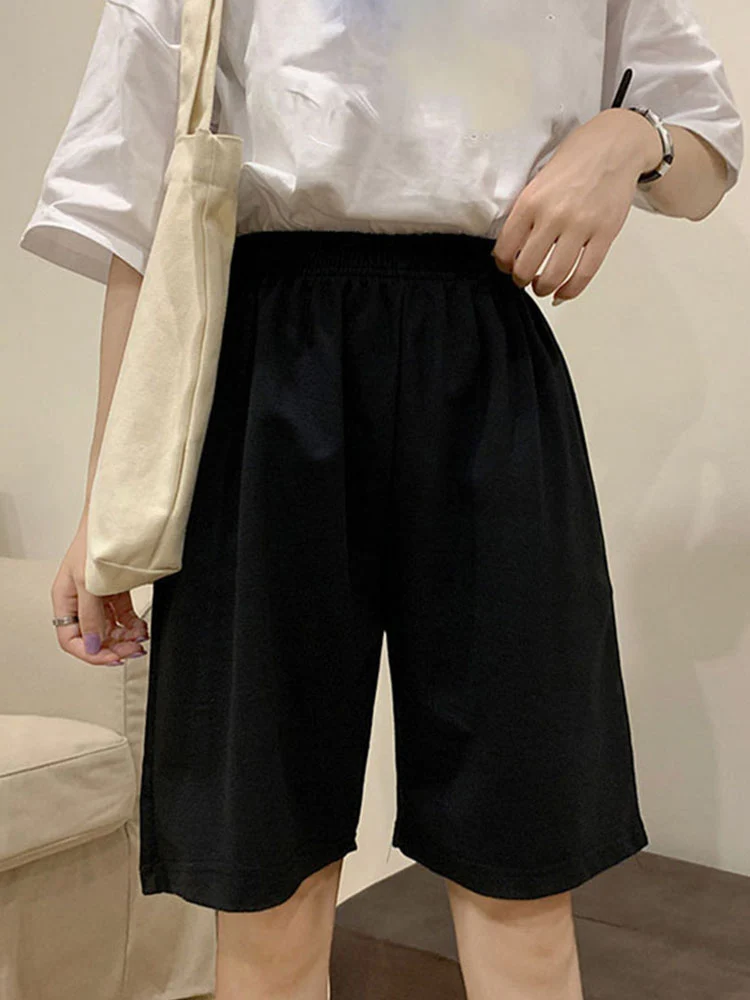 

Korean pure cotton gray black women shorts fashion casual regular loose Big size straight solid elasticity jogger shorts female