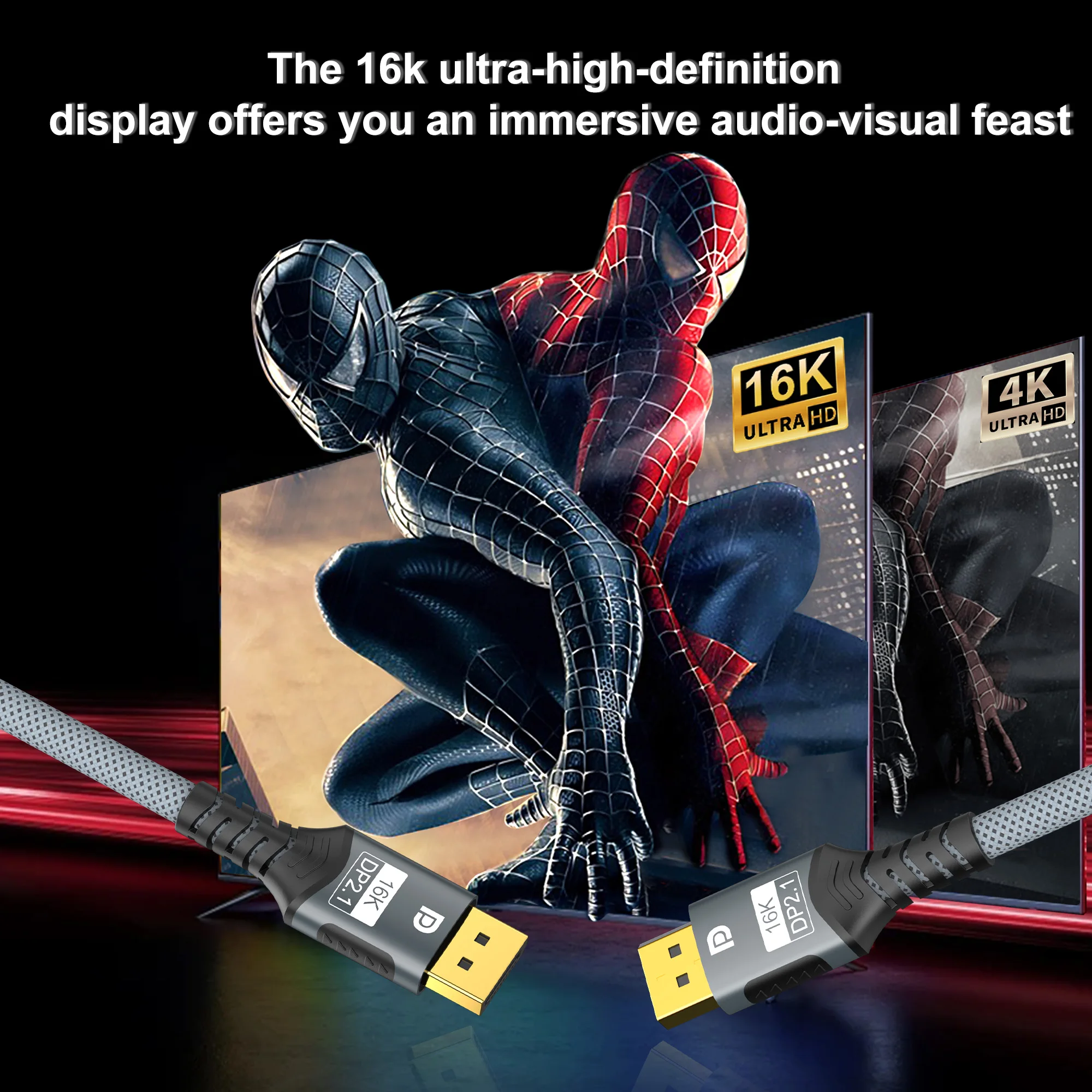 Ultra High-Speed Nylon DisplayPort 2.1 Cable, 16K@30Hz, 8K@120Hz, 4K@240Hz, 54Gbps, Bidirectional Connectivity