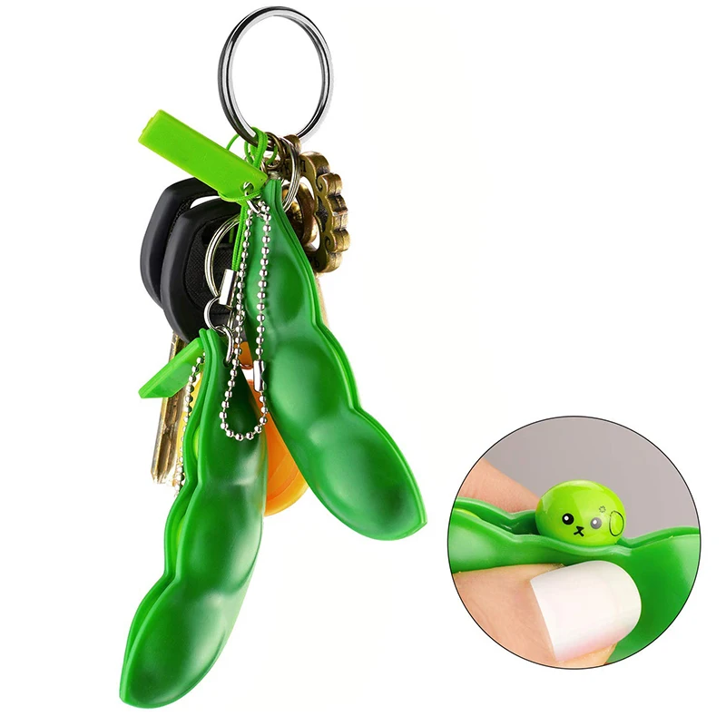Peapod Fidget Toy Squeeze A Bean Edamame Pea Keychain Keyring Extrusion Bean Pea Soybean Stress Relieving  Antistress Toys 3