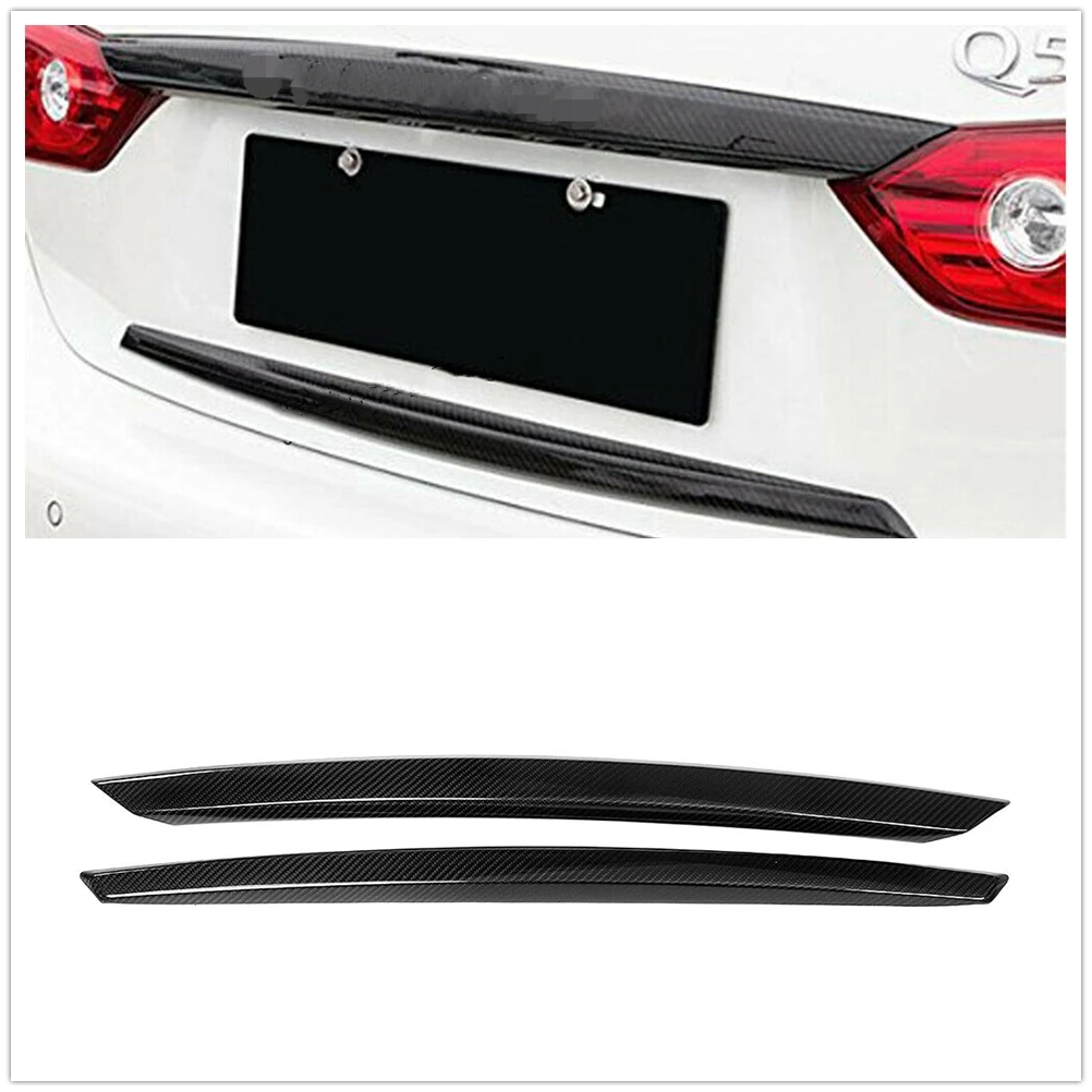 

For Infiniti Q50 Q50S 2014-2017 Carbon Fiber Tailgate Bumper Strip Rear Trunk Lid Mount License Plate Frame Cover Decklid Trim