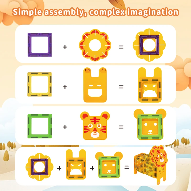 Romboss Animal Magnetic Building Blocks Set for Kids Magnetic Construction Tile Montessori Educational Toy Christmas Gift