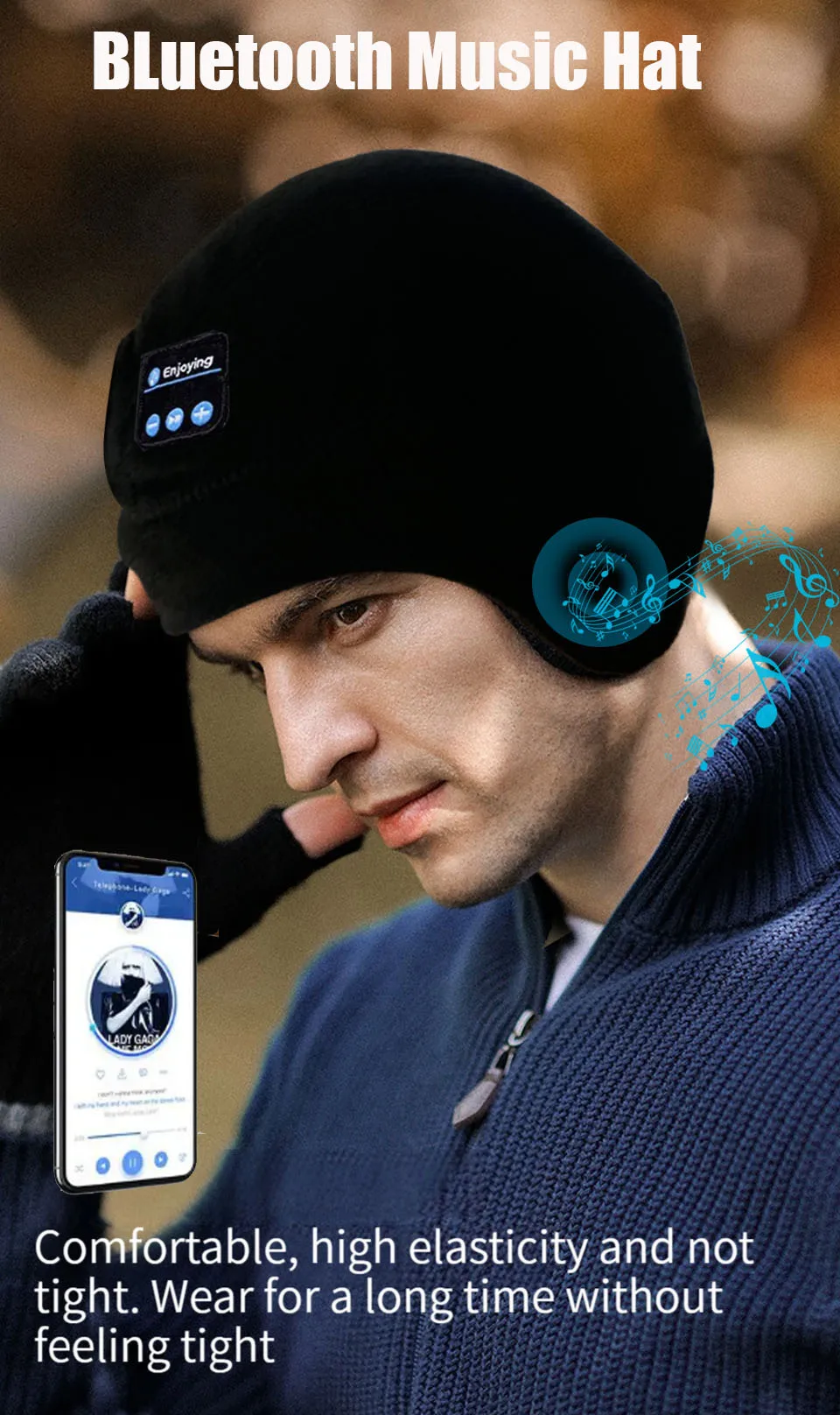 Bluetooth Wireless Headphones Sports Hat Soft Comfortable Sleeping Music Headsets Winter Cap Handsfree Call Earphone With Mic