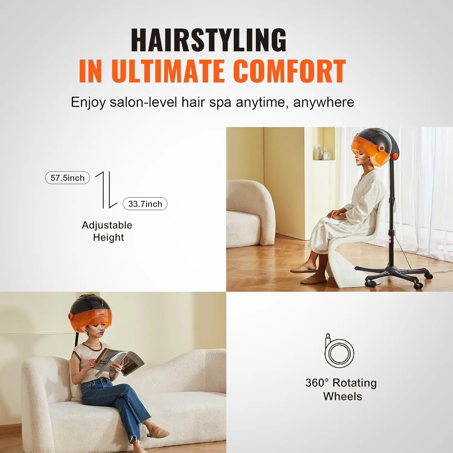 Ionic Hooded Hair Dryer with Variable Speed & Temperature Adjustment, 1875W, Sit Under Hair Dryer with Timer for Beauty Sa 5