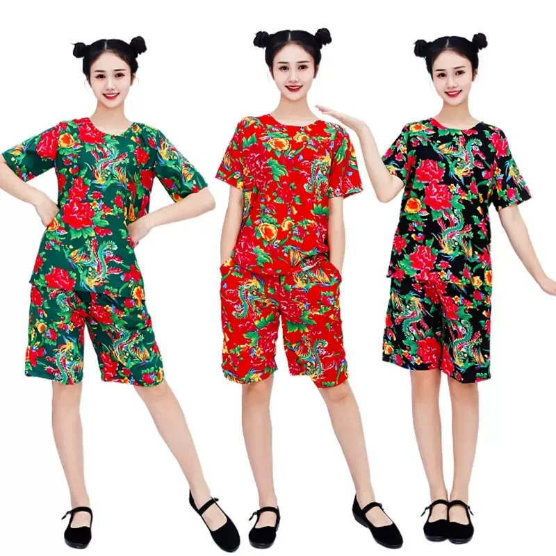 

Men Women Short-sleeved T-shirt Pants Set Dance Yangko Costume Performance