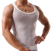 Transparent Undershirt See-Through Sleeveless Shirt Mesh Breathable Bodybuilding Fitness Vest Sexy Men Singlet - Image 5