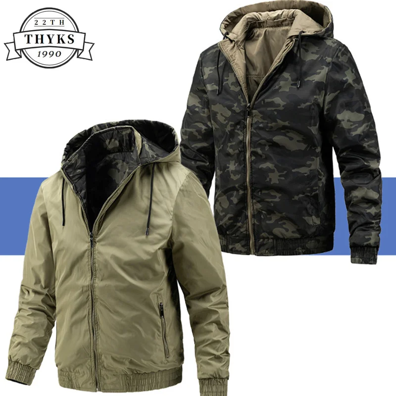 

Double Sided Wear Jackets Mens Casual Hooded Windbreaker Camouflage Coats Cargo Jacket Outdoor Camping Tops Ropa Hombre Autumn