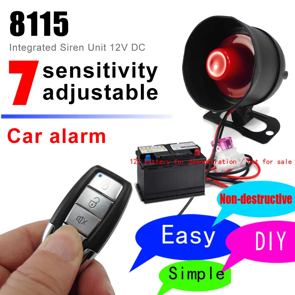 Sistema de Seguridad de coche de 12V, alarma de sirena de bocina con 2 controles remotos, antirrobo, sistema de alarma automotriz unidireccional, protección antirrobo