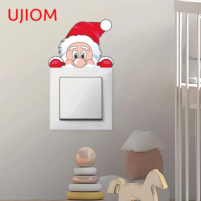 

UJIOM 13cm X 9.6cm Cartoon Santa Claus Peeker Wall Sticker Waterproof Creativite Wardrobe Light Switch Decal Decoration Chambre