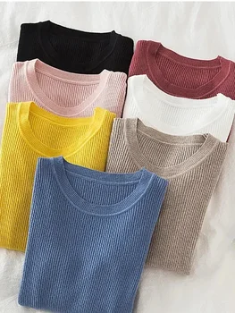 سترة نسائية شتوية محبوكة متينة برقبة دائرية موضة 2025 سترة نسائية جديدة للخريف بأكمام طويلة بلوفر أساسي 2