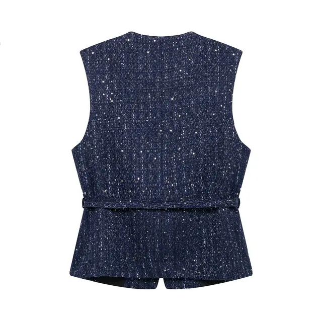 TRAFZA Women Fashion Golden Buttons O-Neck Sleeveless