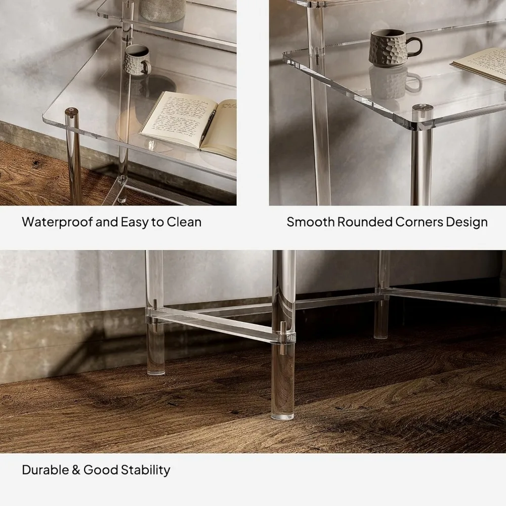 31.5" L X 19.7''W X 34.7" H Computer Desk with Monitor Stand for Office, Living Room, Bedroom, Modern Clear Writing Desk 4