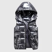 Gilet rembourré à capuche pour hommes, veste brillante sans manches, vêtements d'extérieur décontractés, manteau chaud épais, gilet imperméable, vêtements pour hommes 4XL, hiver 1