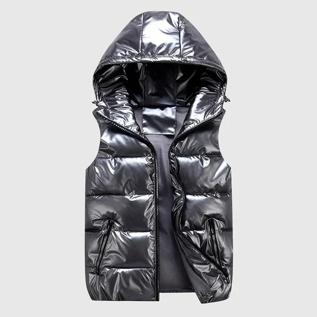 Gilet rembourré à capuche pour hommes, veste brillante sans manches, vêtements d'extérieur décontractés, manteau chaud épais, gilet imperméable, vêtements pour hommes 4XL, hiver 1