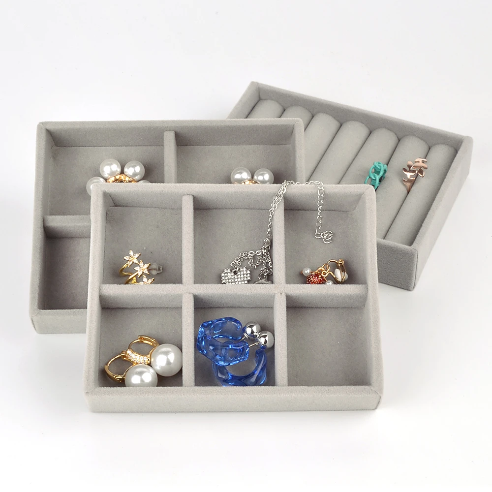 Velvet Jewelry Box Display Tray Drawer Storage Jewellery Holder For