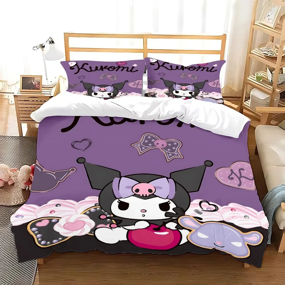 Cute Kuromi Bedding Sets Melody Comforter Bed Cover Duvet Cover Pillow Case 2-3 Pieces Sets Single/Double/Queen/King Size 2