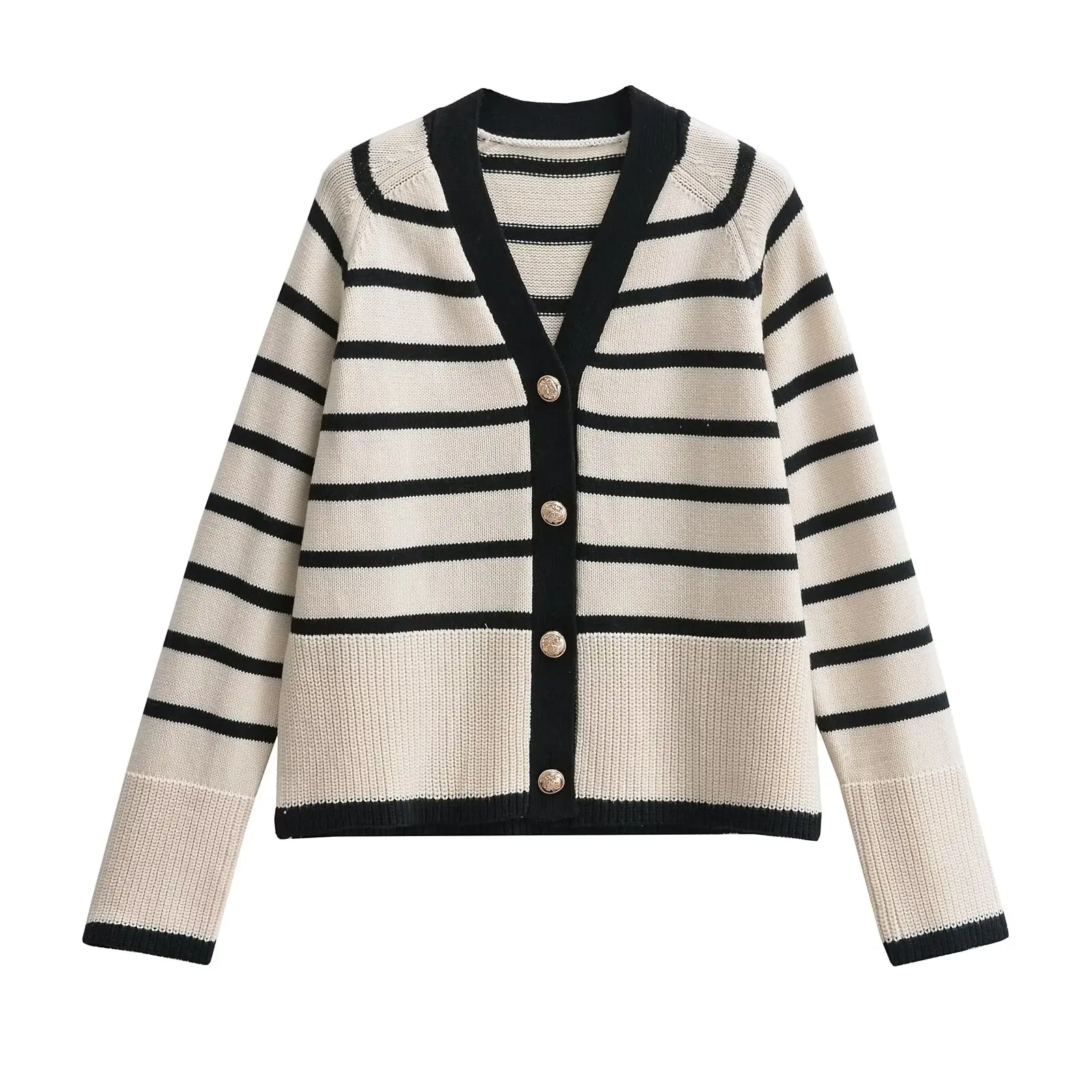 

Women's 2023 New Fashion Casual Joker Exquisite Button Accessories Striped Knit Cardigan Sweater Retro Long Sleeve Chic Top