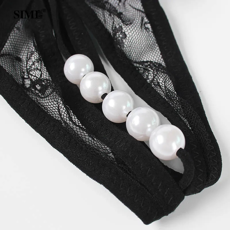 Women's Underwear Opening Crotch Pearls Thongs G-String transparent sexy panties female lace low-waist Crotchless briefs