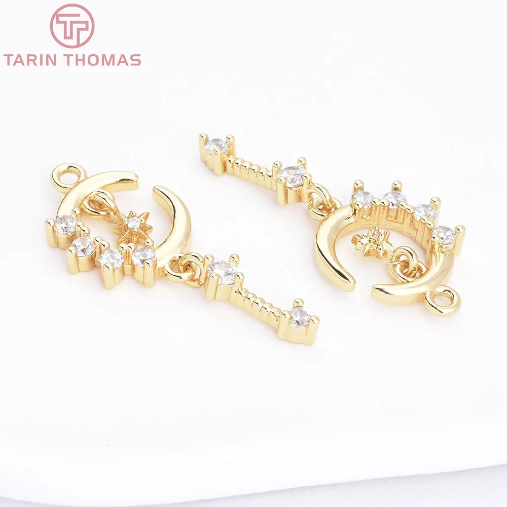(10836) 6PCS 18K 골드 컬러 황동 지르콘 달 별 모양의 긴 태슬 펜던트 Hith Quality Diy 쥬얼리 제작 액세서리