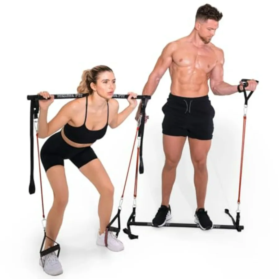 Complete Portable Full Body Home Gym Park Workout Set I Resistance Bands for Beginners to Elite Athletes I Pilates bar kit I Tra