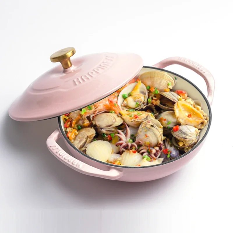 

21cm Enameled Dutch Oven Cast Iron Pot Seafood Stockpot ，NonStick Enamel Pot Cookware Casserole for All Heat Source Stew Pots