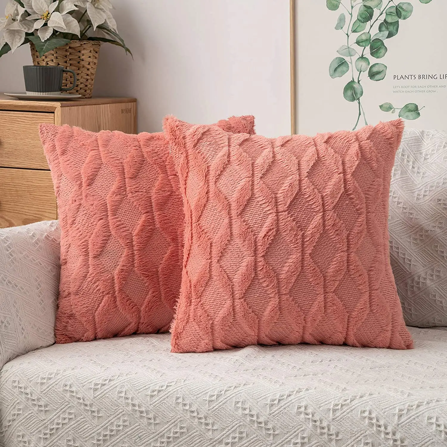 Cushion Cover Plush Coral Red Decorative Coussion Multi-size