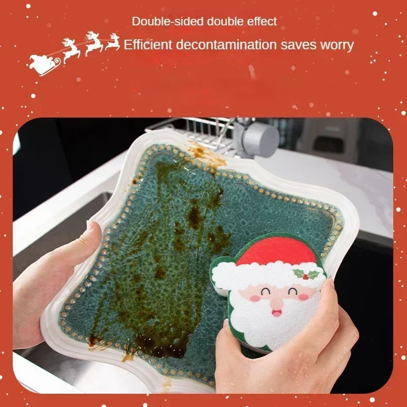 Christmas Cleaning Sponge Household Scouring Pad Kitchen Wipe Dishwashing Sponge Cloth Dish Cleaning Towels Accessory Clean Tool