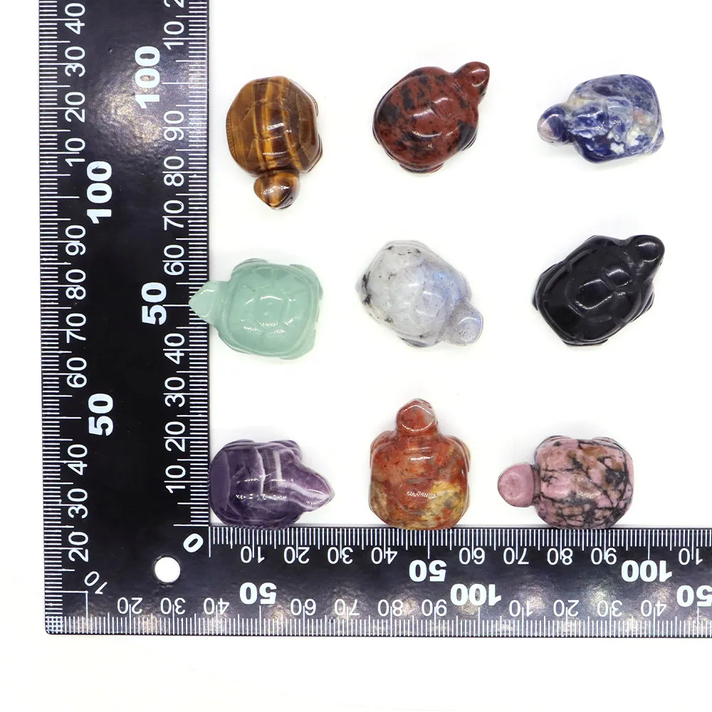 1.2" Mini Natural Crystal Stone Turtle Statue Reiki Healing Tortoise Figurine Amulet Fengshui Sculpture for Home Office Decor