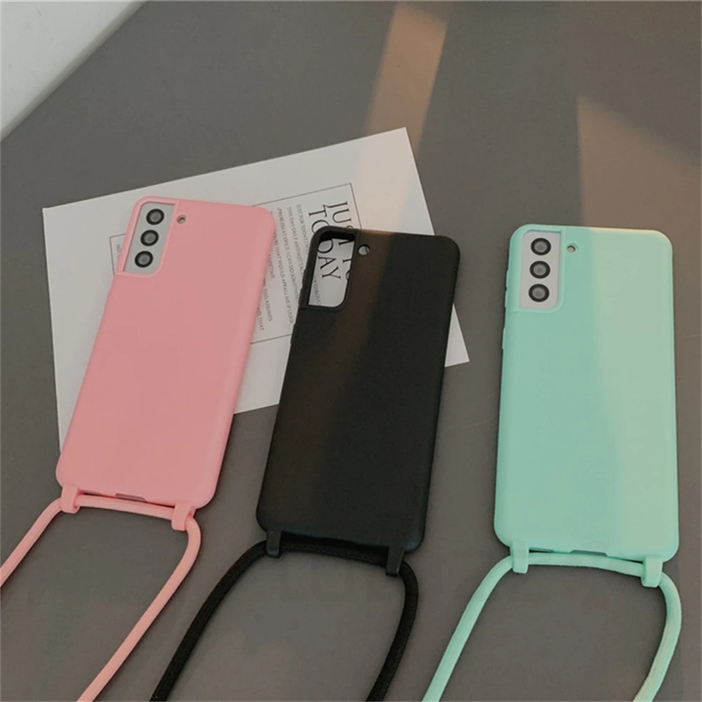 Soft Silicone Lanyard Cord Strap Phone Case with Rope Cover