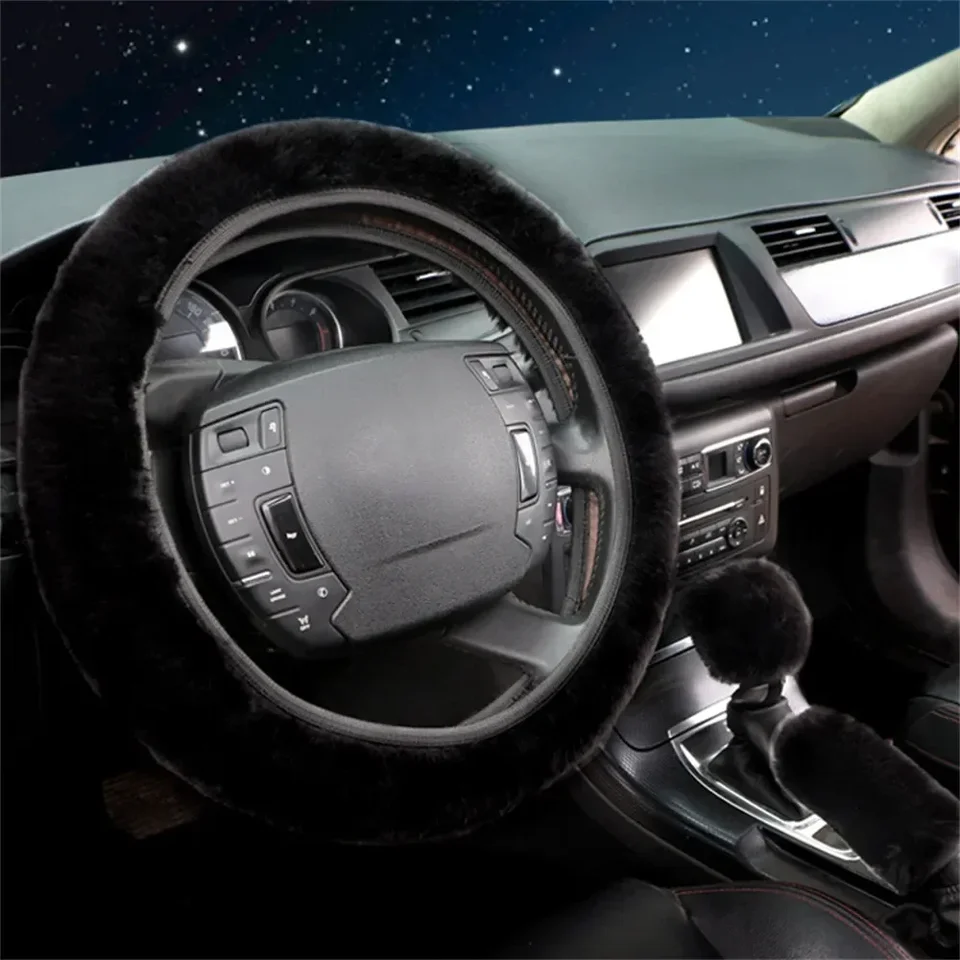 Set Coprivolante In Pile Morbido Per Auto – Copertura Universale 38 Cm Per Volante, Leva Cambio E Freno A Mano, Colore Grigio, Antiscivolo