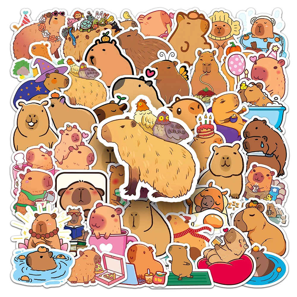Cartoon Stickers Decorative Stickers Animal Stickers Kawaii Stickers Cartoon Animal Stickers 10/30/50/100pcs Cute Cartoon Capybara Stickers Graffiti Animal Decoration Decal DIY Notebook Phone Laptop Waterproof Decals Pack