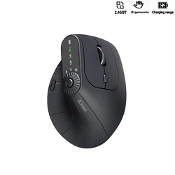 Ergonomic Rechargeable Wireless Vertical Mouse with Adjustable Function Knob (Black)